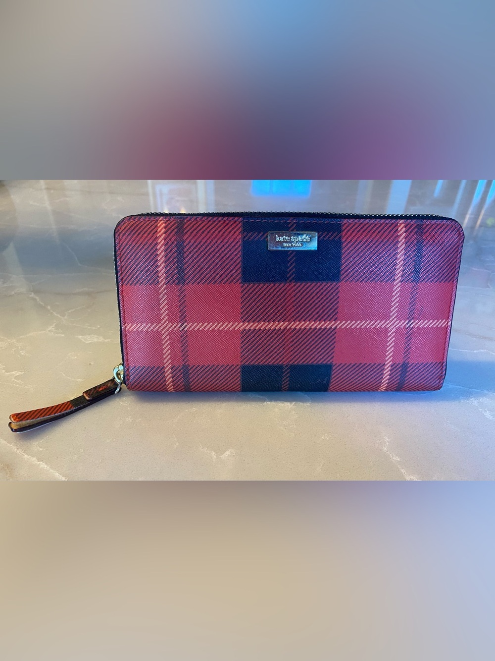 kate spade Red and Black Plaid Zip Wallet